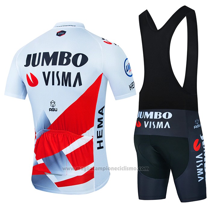 2022 Abbigliamento Ciclismo Jumbo Visma Rosso Bianco Manica Corta e Salopette